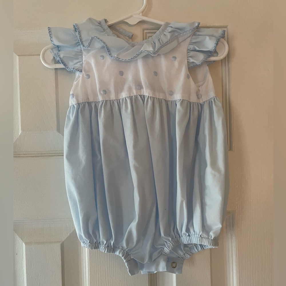 Blue dots baby girl romper
